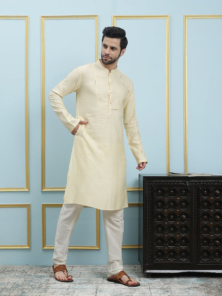 Solid Pure Cotton Straight Kurta with Yoke Design