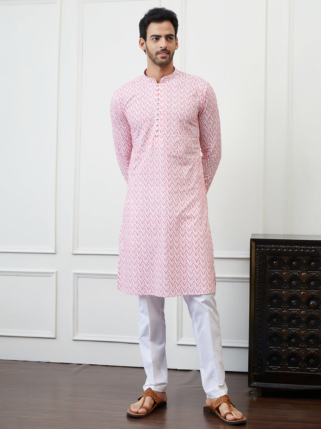 Embroidered Pure Cotton Straight Kurta with Pyjama