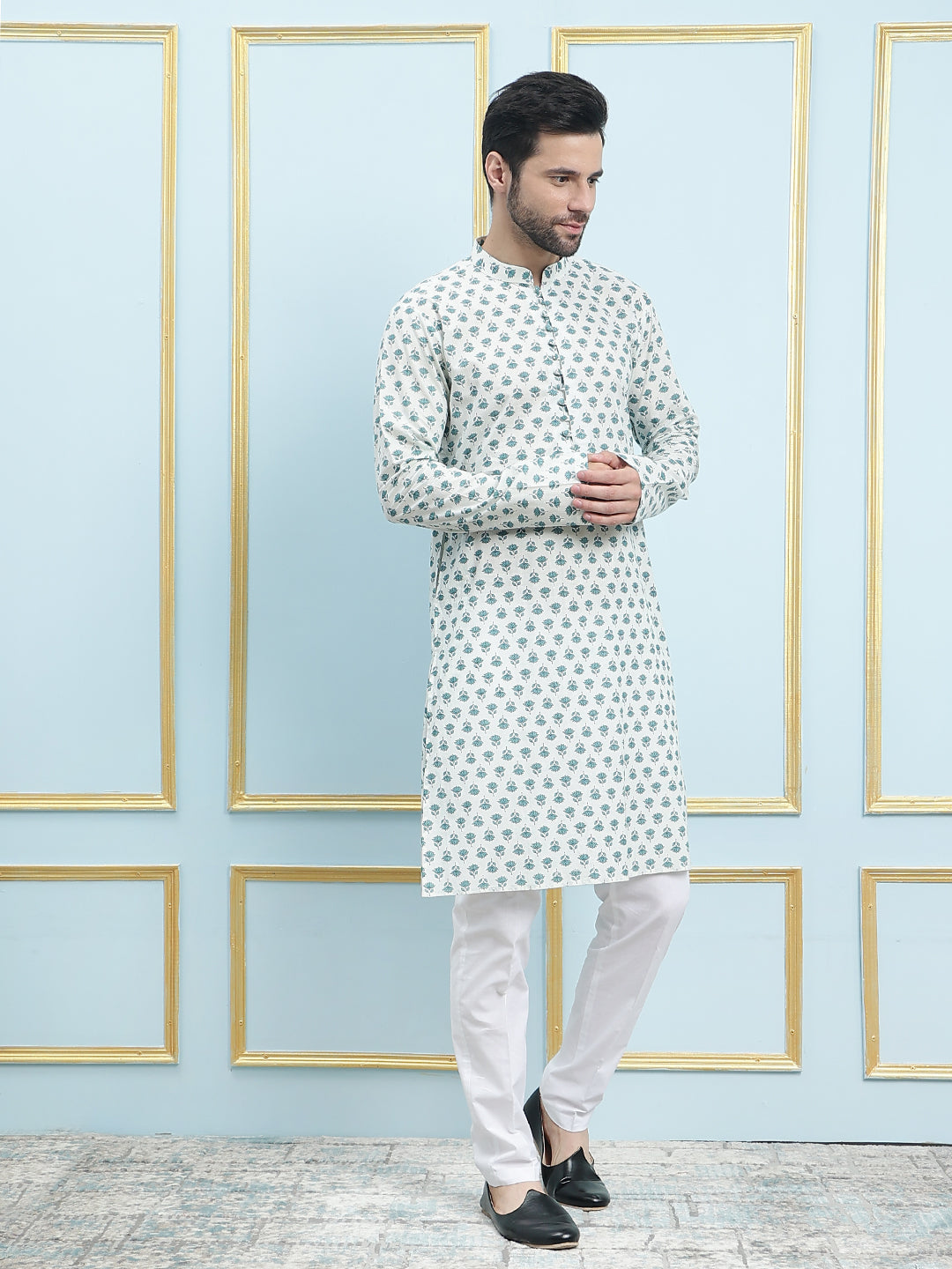 Printed Pure Cotton Straight Kurta with Pyjama