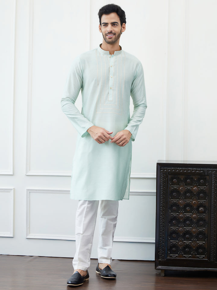 Solid Pure Cotton Straight Kurta with Gota Neck Design