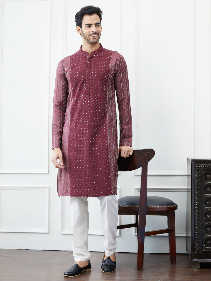 Embroidered Sequin and Thread Worked Straight Kurta with Pyjama