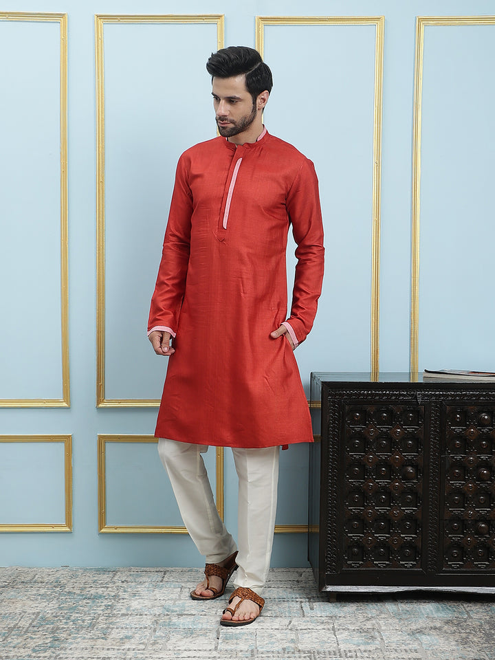 Solid Cotton Silk Straight Kurta with Pyjama