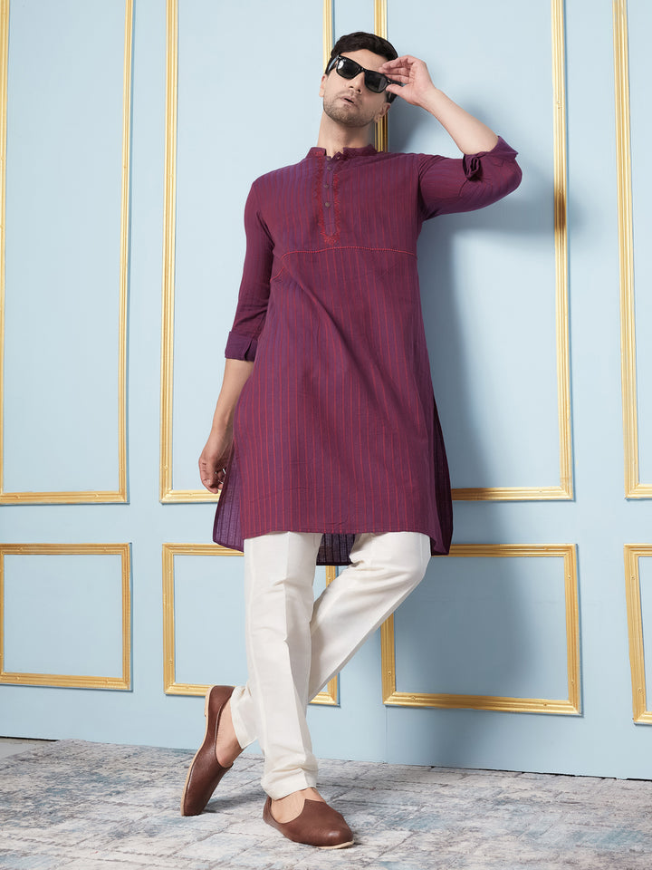 Straight Cotton Silk Kurta with Embroidered Neck Design