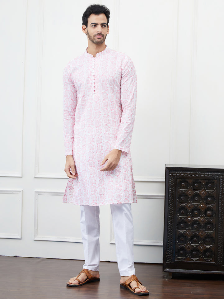 Embroidered Pure Cotton Straight Kurta with Pyjama