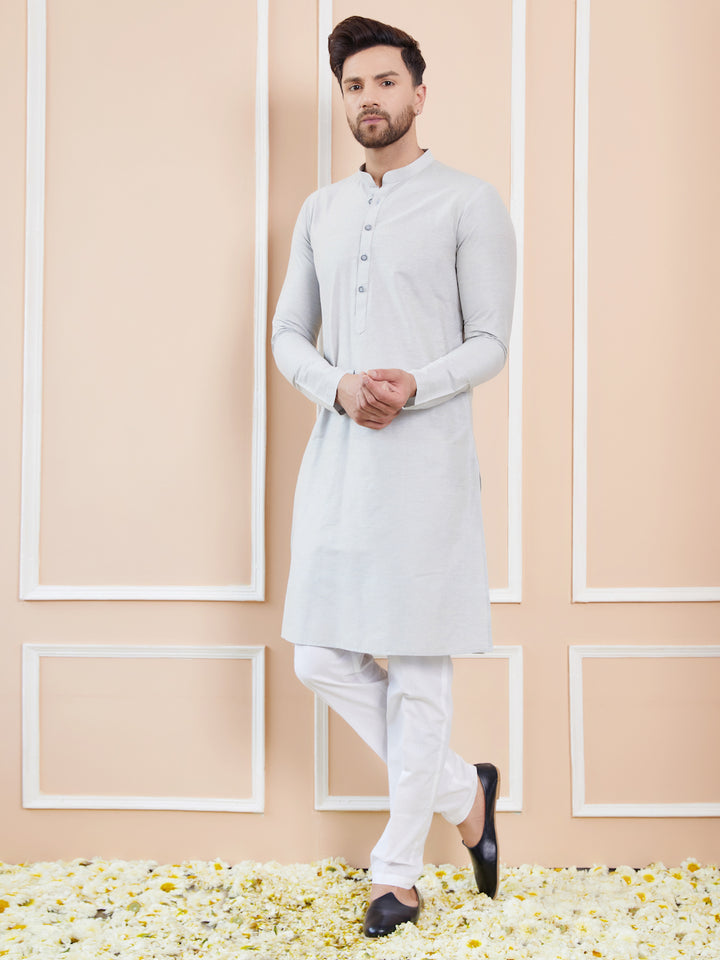 Off White Cotton Solid Straight Kurta