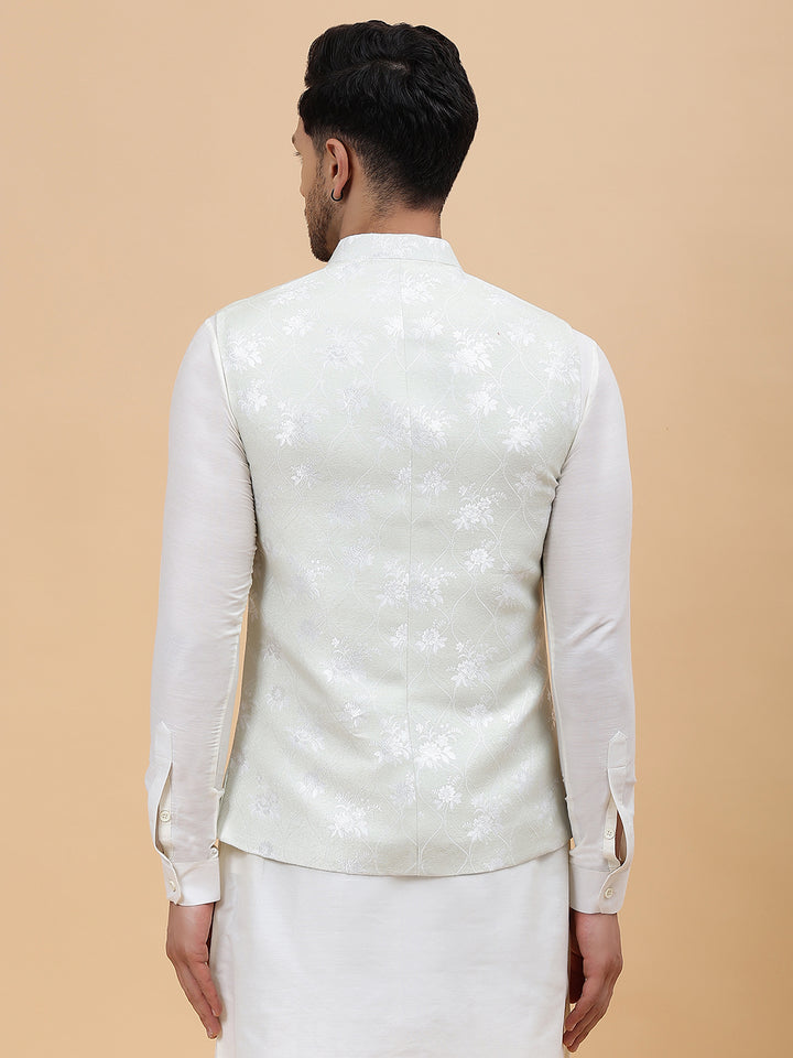 Pure Silk Kurta & Pyjama with Woven Jacquard Nehru Jacket