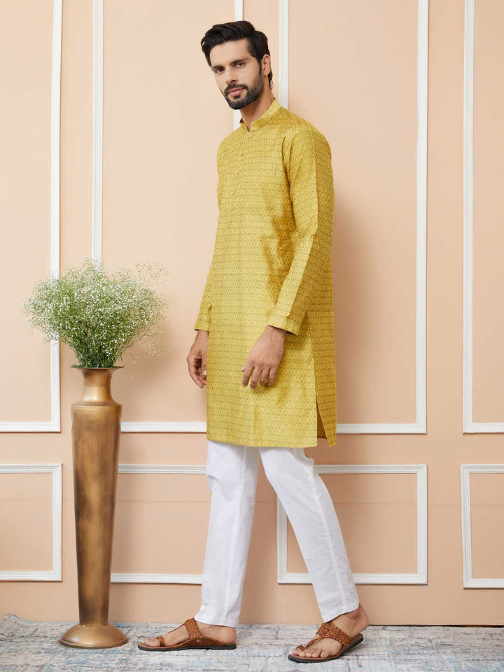 Yellow Ethnic Motifs Silk Jacquard Woven Design Straight Kurta