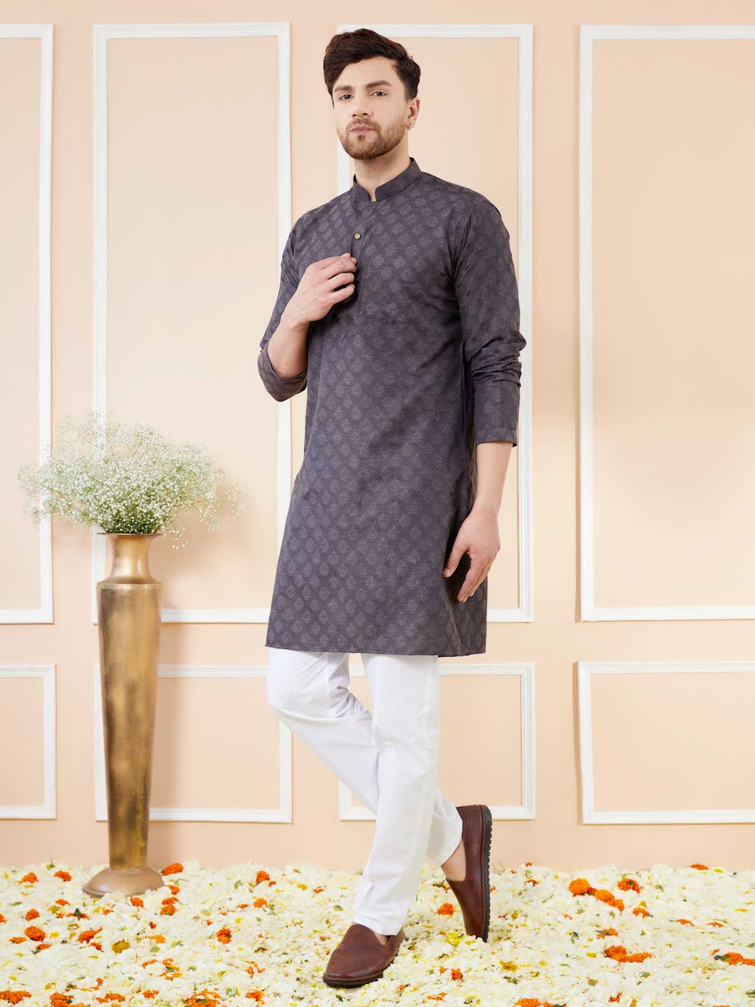 Black Ethnic Motifs Block Design Straight Kurta