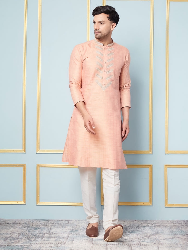 Pure Cotton Straight Kurta with Embroidered Neck Design and Pyjama