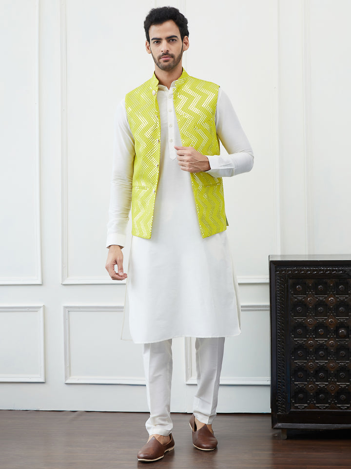 Sequin and Thread Work Embroidered Nehru Jacket