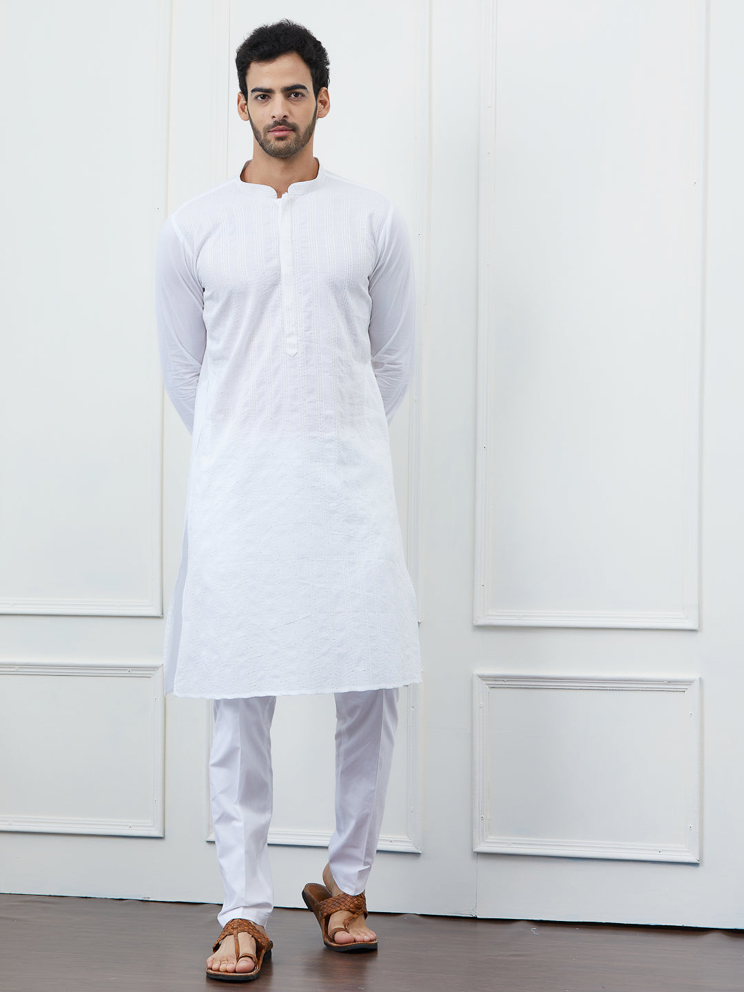 Sequin and Thread Work Pure Cotton Kurta with Pyjama