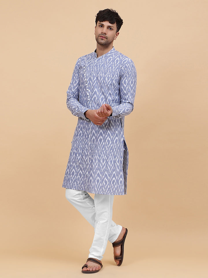 Grey Ikat Printed Kurta With Pyjama