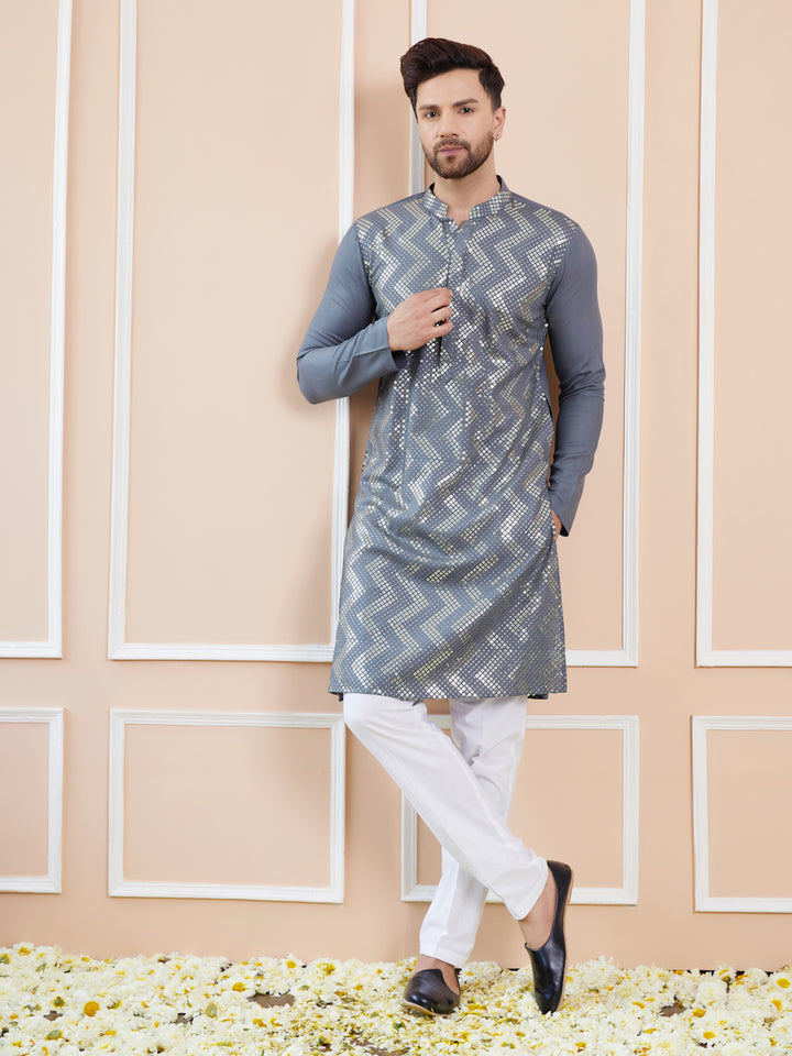 Grey Embroidered Rayon Straight Kurta