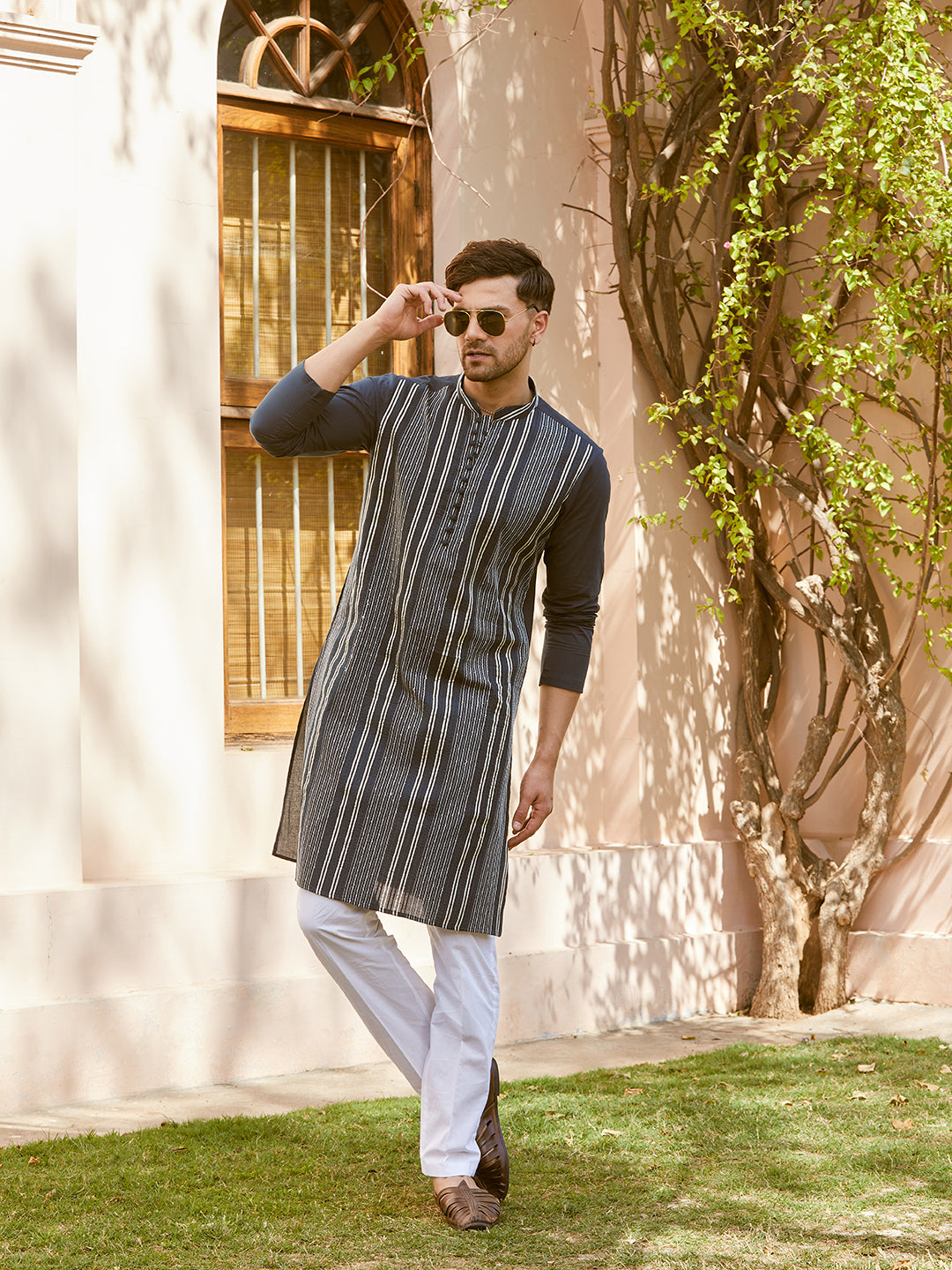 Gota Strips and Sequins Embroidered Pure Cotton Straight Kurta