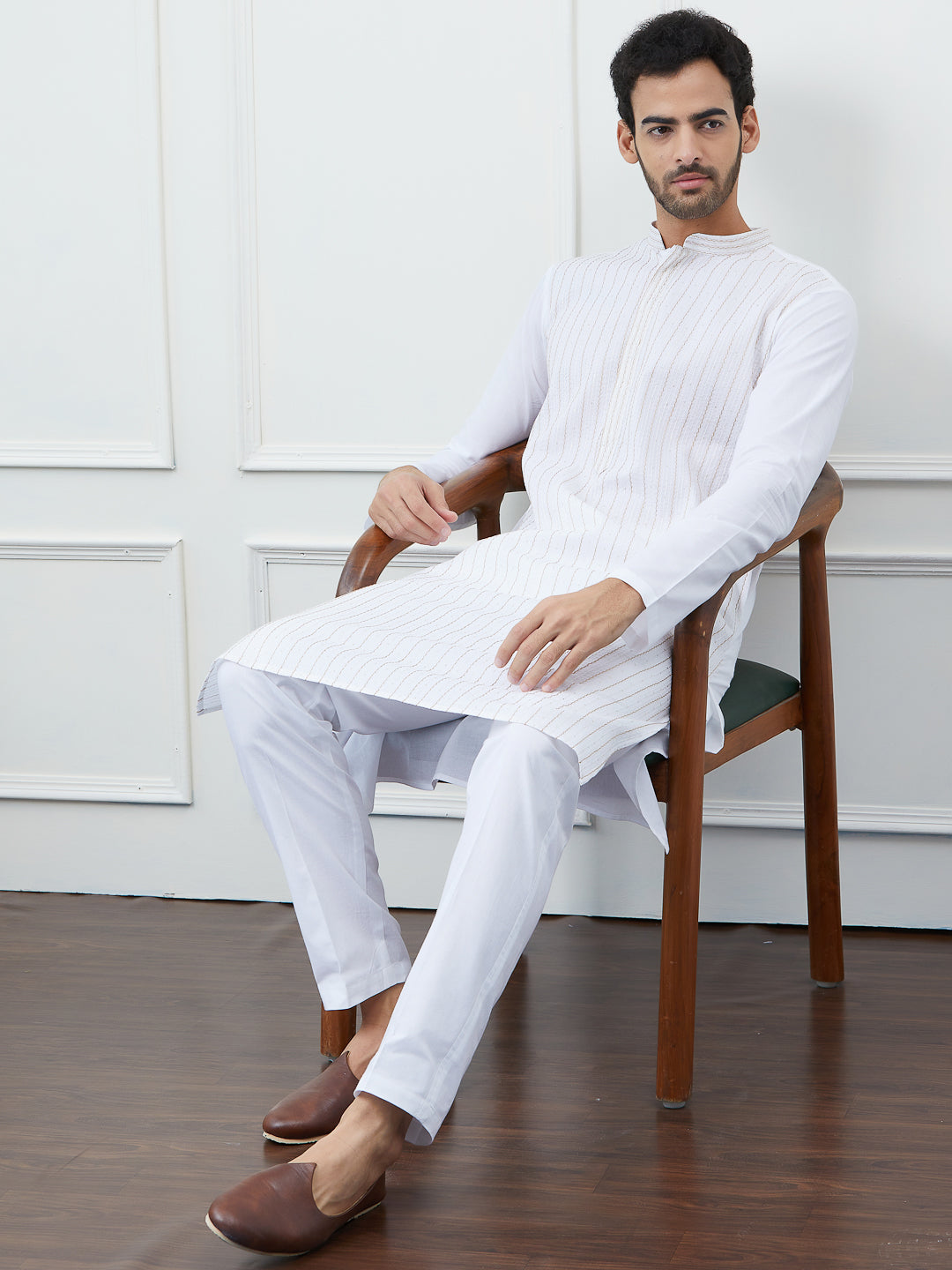 Sequin and Thread Work Pure Cotton Kurta with Pyjama