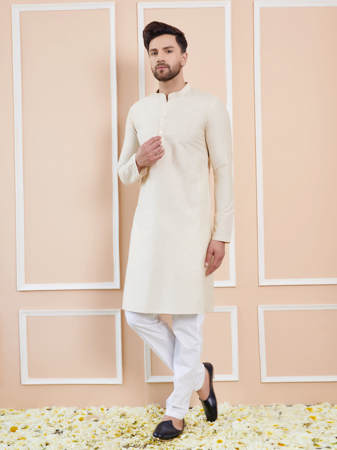 Ivory Cotton Solid Straight Kurta