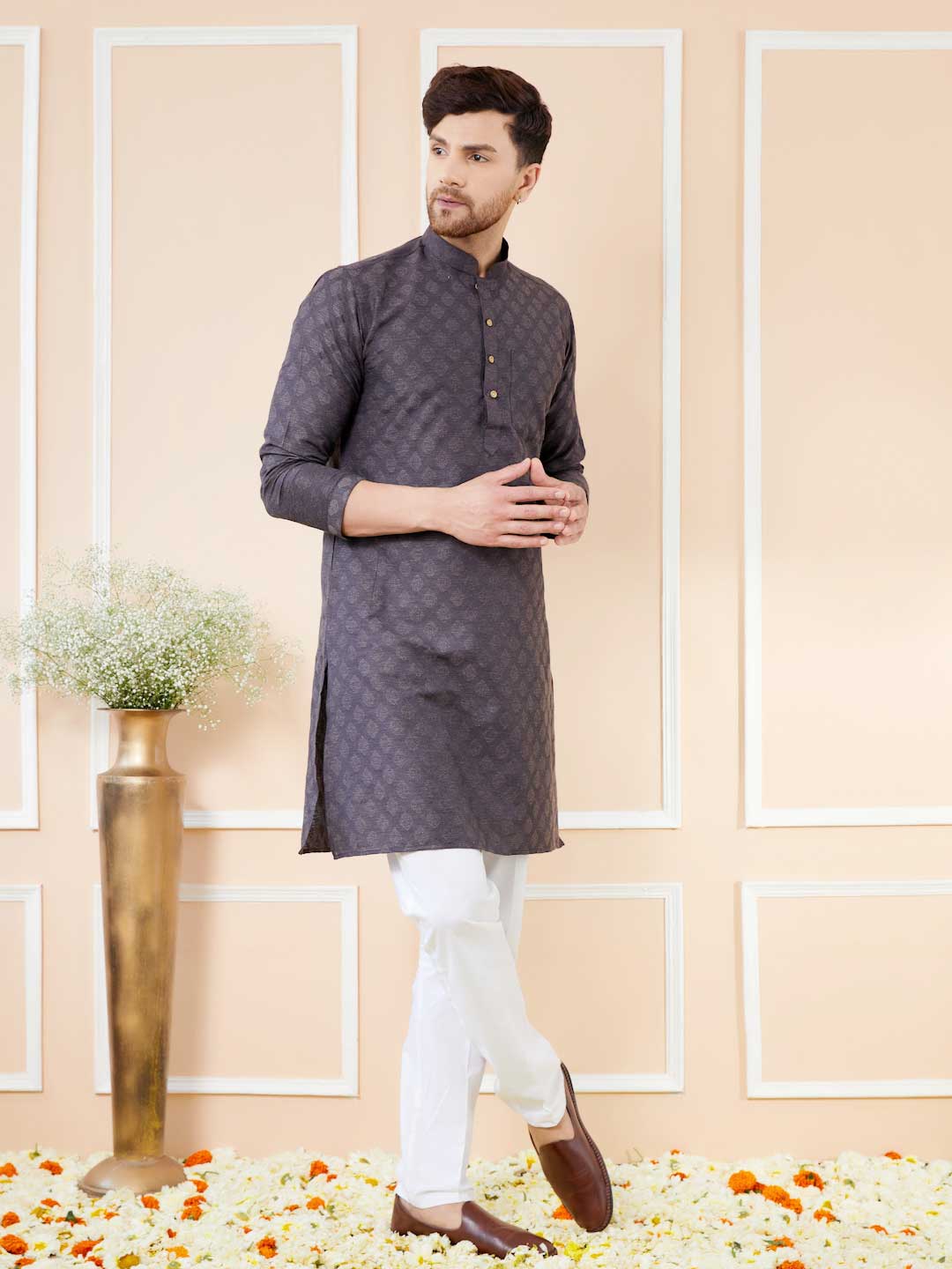 Black Ethnic Motifs Block Design Straight Kurta