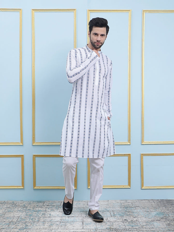 Embroidered Pure Cotton Straight Kurta with Pyjama