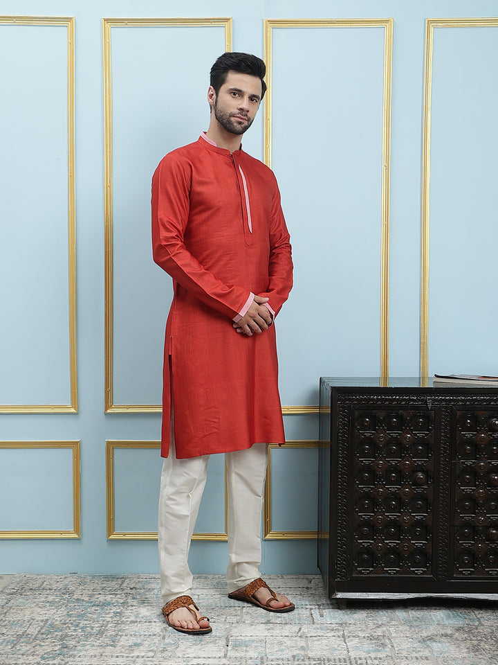 Solid Cotton Silk Straight Kurta with Pyjama