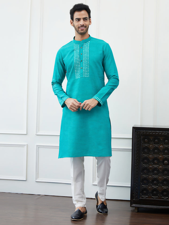 Embroidered Sequin Mirror Worked Pure Cotton Straight Kurta