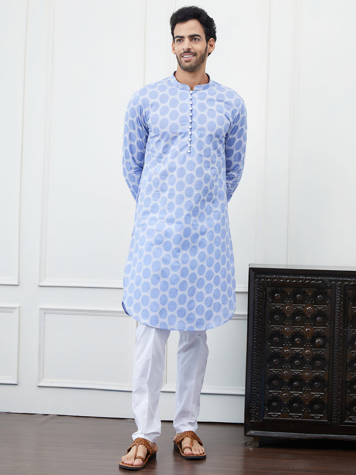 Embroidered Pure Cotton Straight Kurta with Pyjama