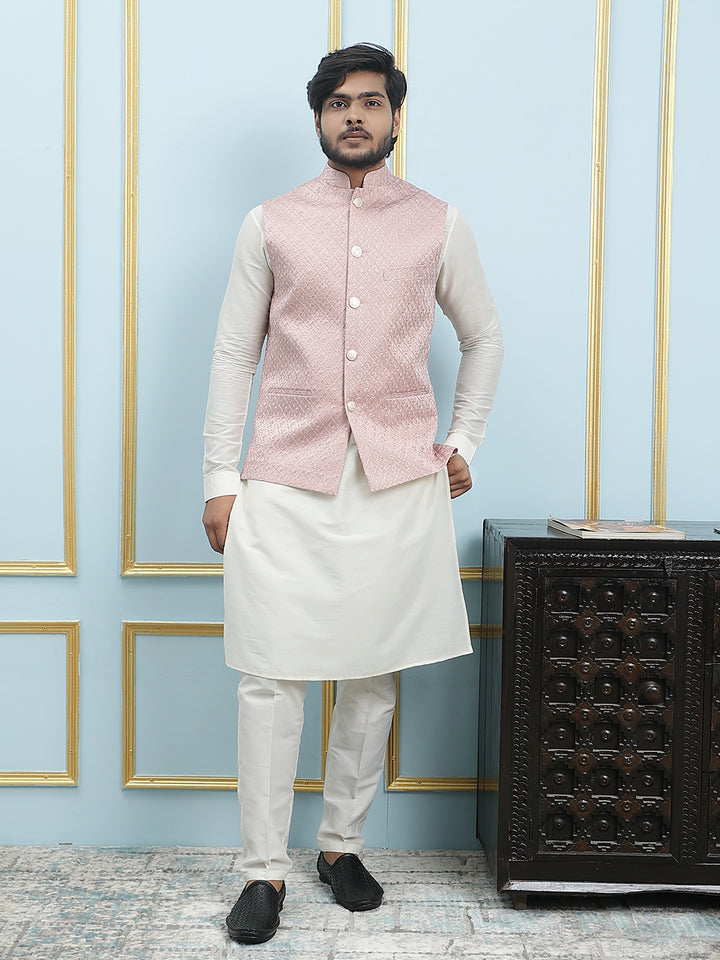 Pure Silk Kurta & Pyjama with Sequins Embroidered Nehru Jacket