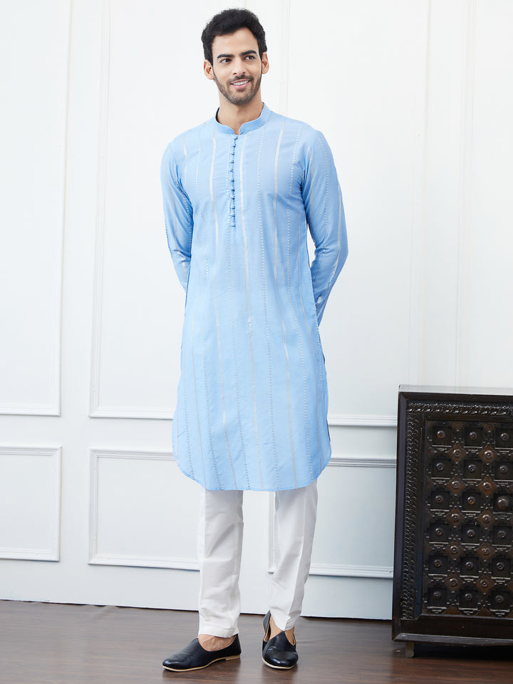 Sequins Embroidered Chanderi Silk Straight Kurta with Pyjama