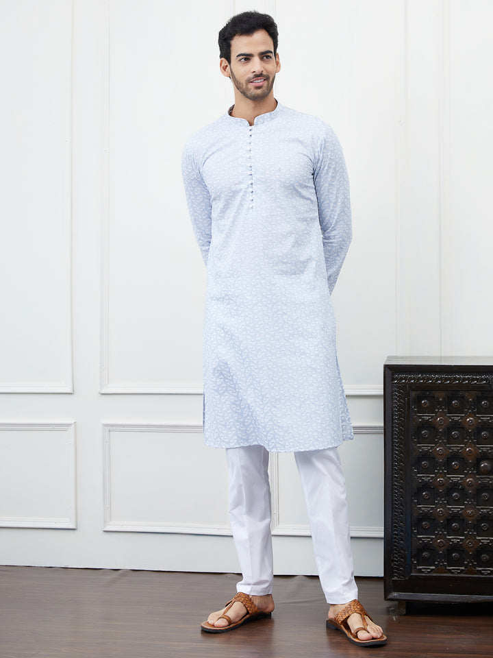 Embroidered Pure Cotton Straight Kurta with Pyjama