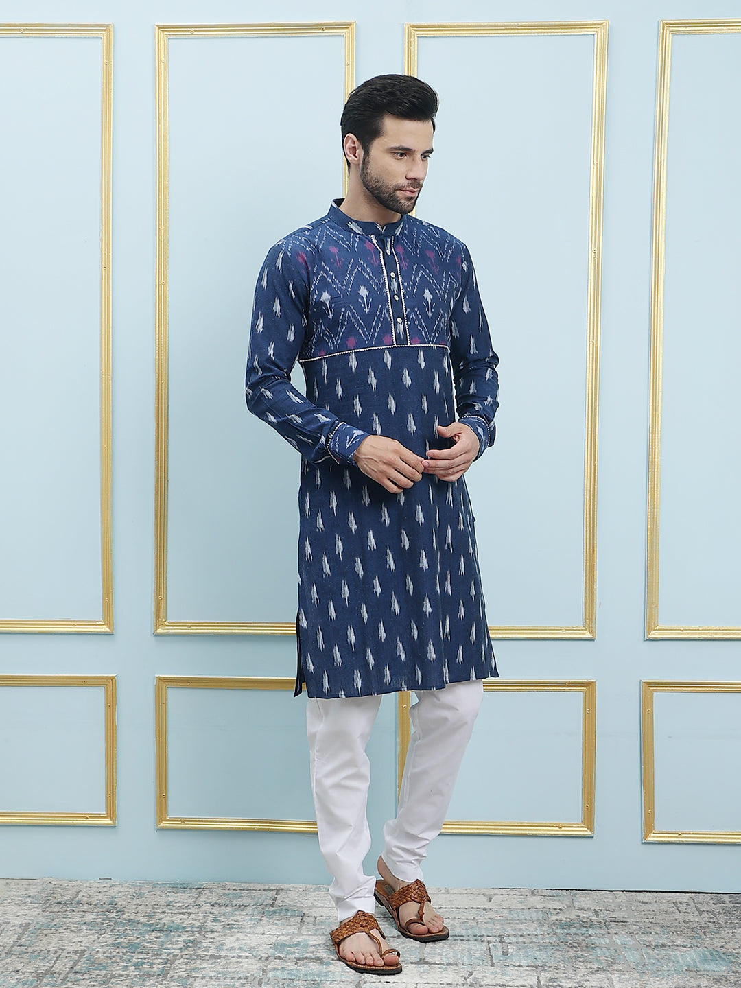 Printed Pure Cotton Straight Kurta with Princess Panel and Pyjama