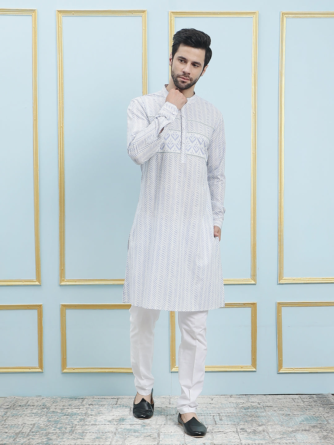 Printed Pure Cotton Straight Kurta with Princess Panel and Pyjama