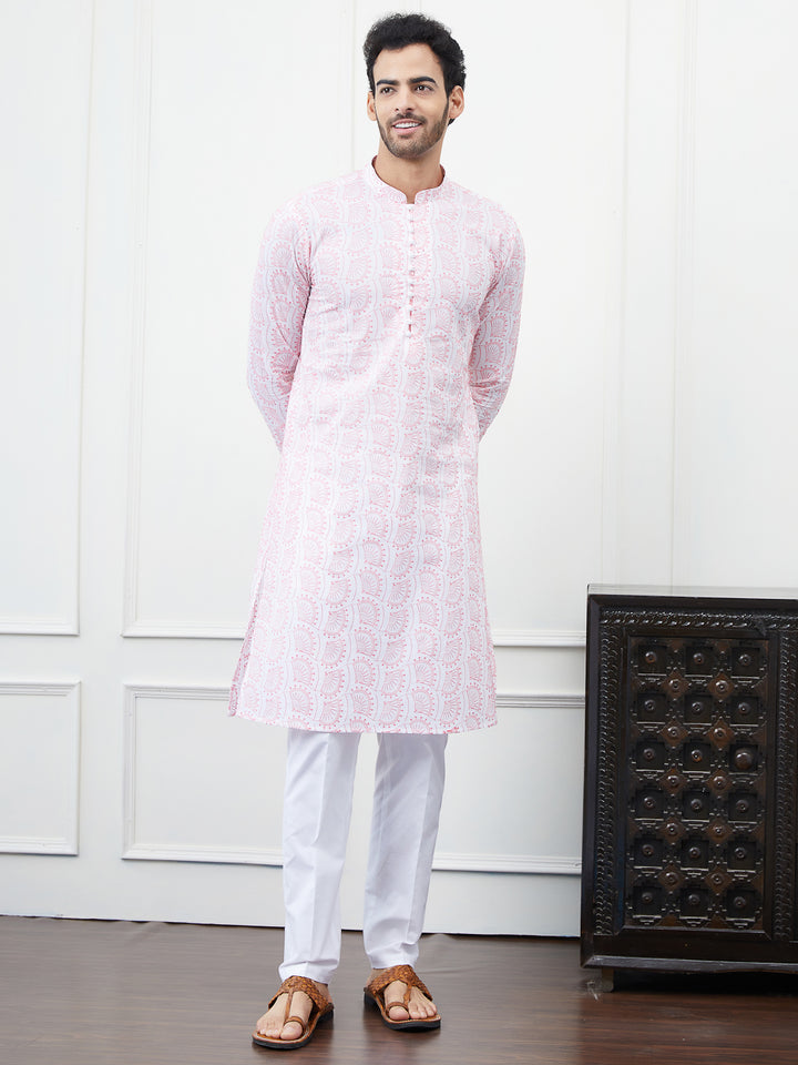 Embroidered Pure Cotton Straight Kurta with Pyjama