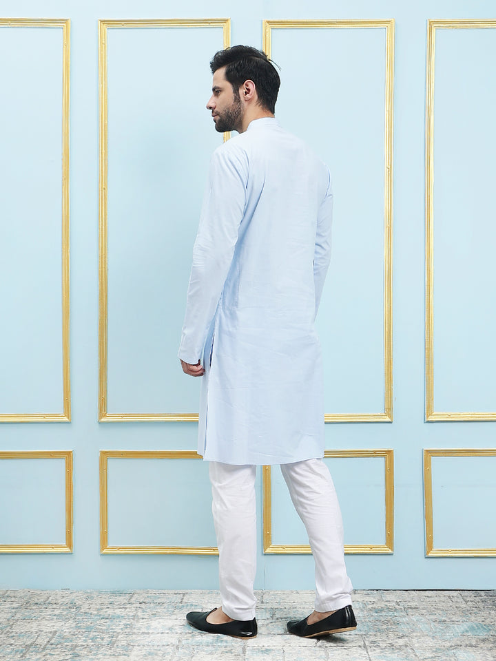 Solid Pure Cotton Straight Kurta with Princess Panel and Pyjama