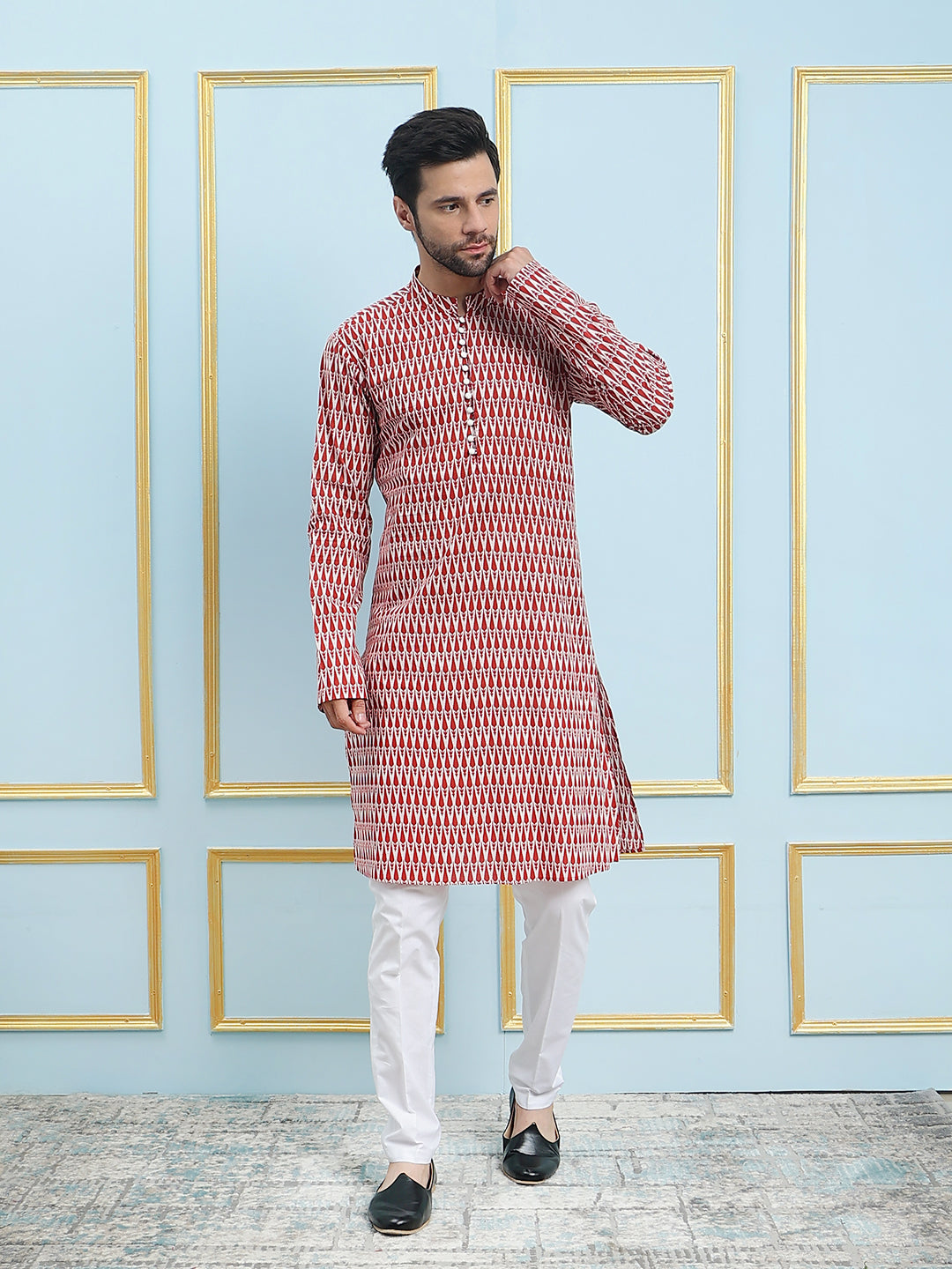 Printed Pure Cotton Straight Kurta with Pyjama