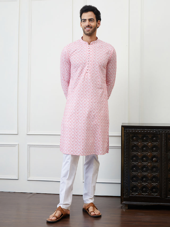 Embroidered Pure Cotton Straight Kurta with Pyjama