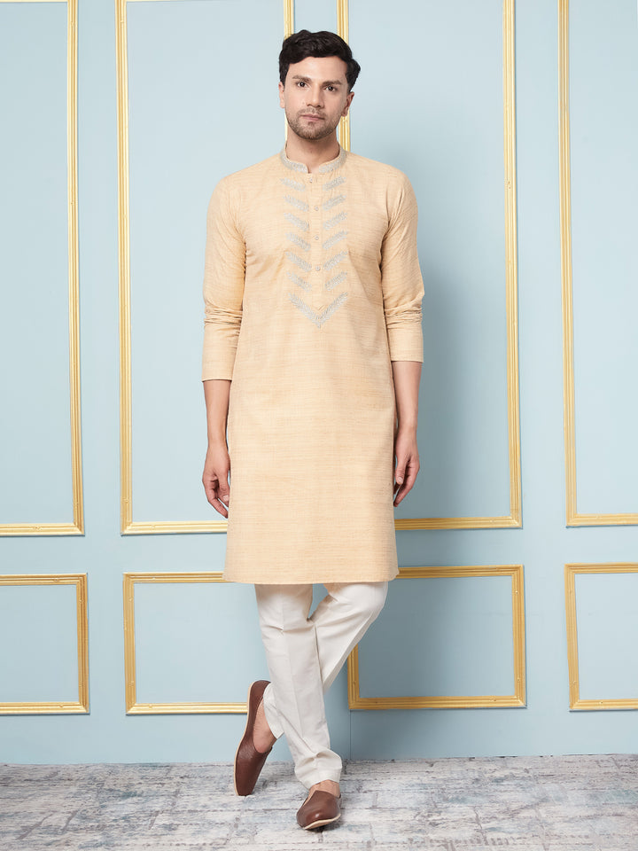 Pure Cotton Straight Kurta with Embroidered Neck Design and Pyjama