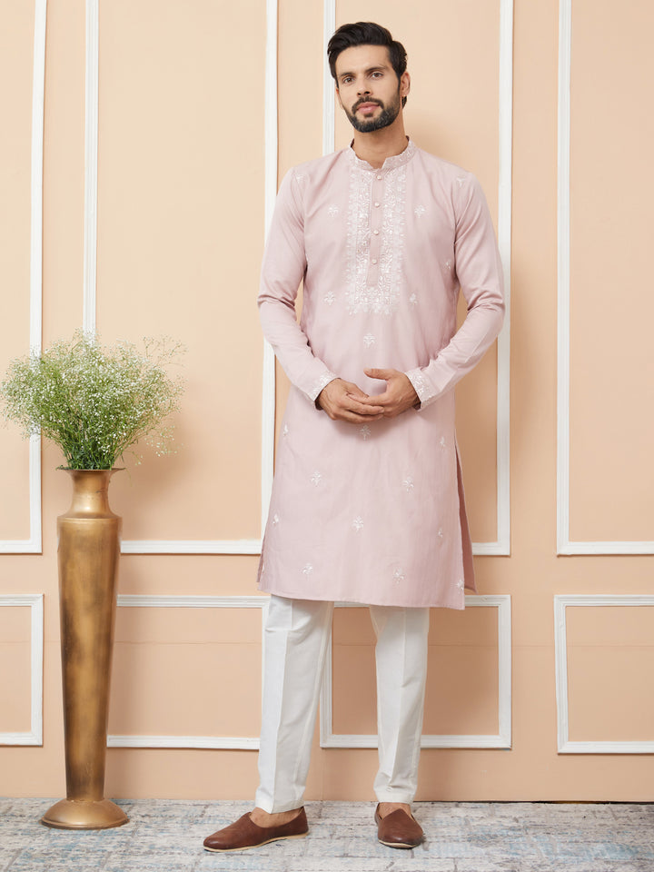 Peach Embroidered Zara Silk Straight Kurta