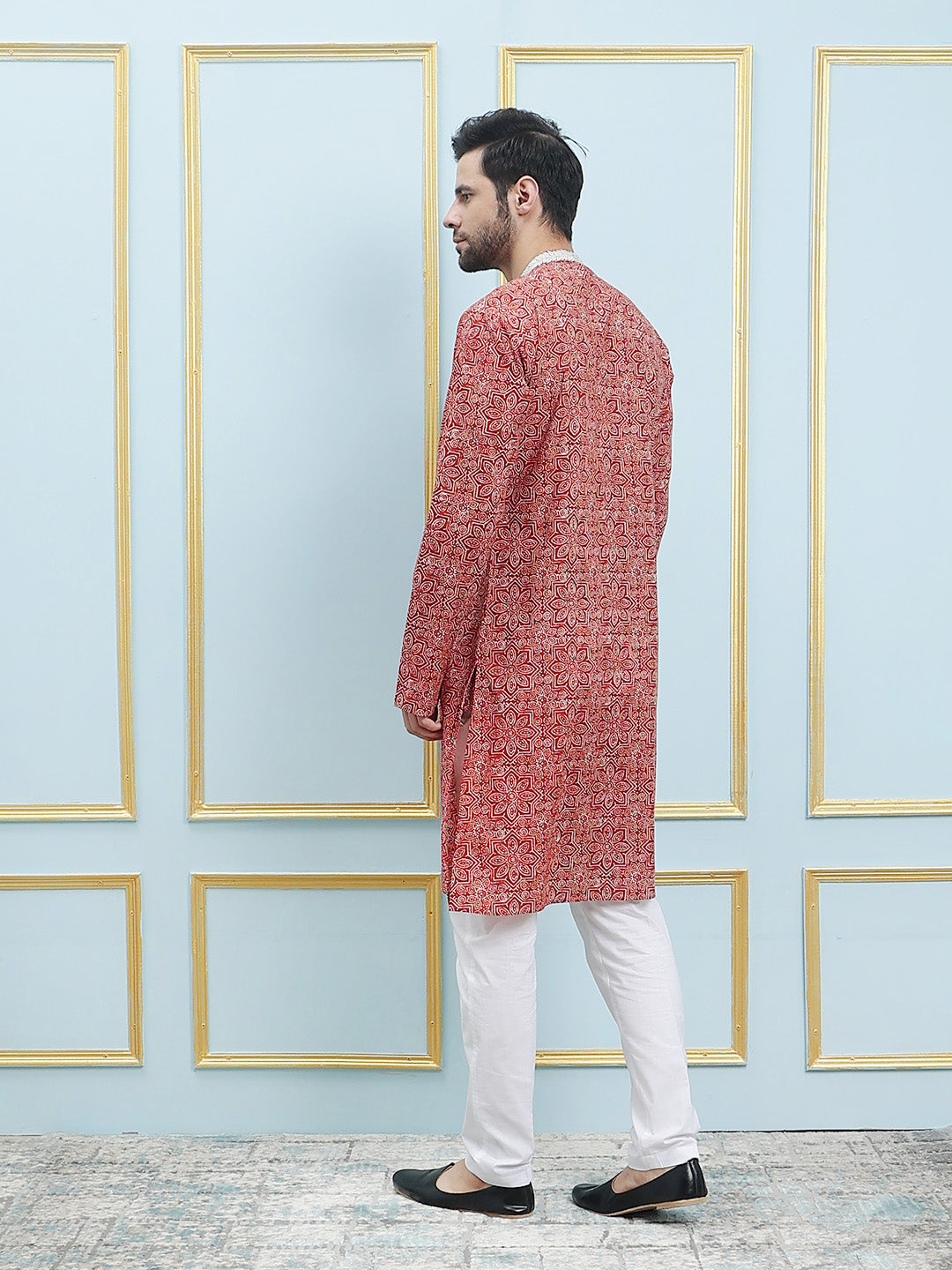 Printed Pure Cotton Straight Kurta with Embroidered Neck Design and Pyjama