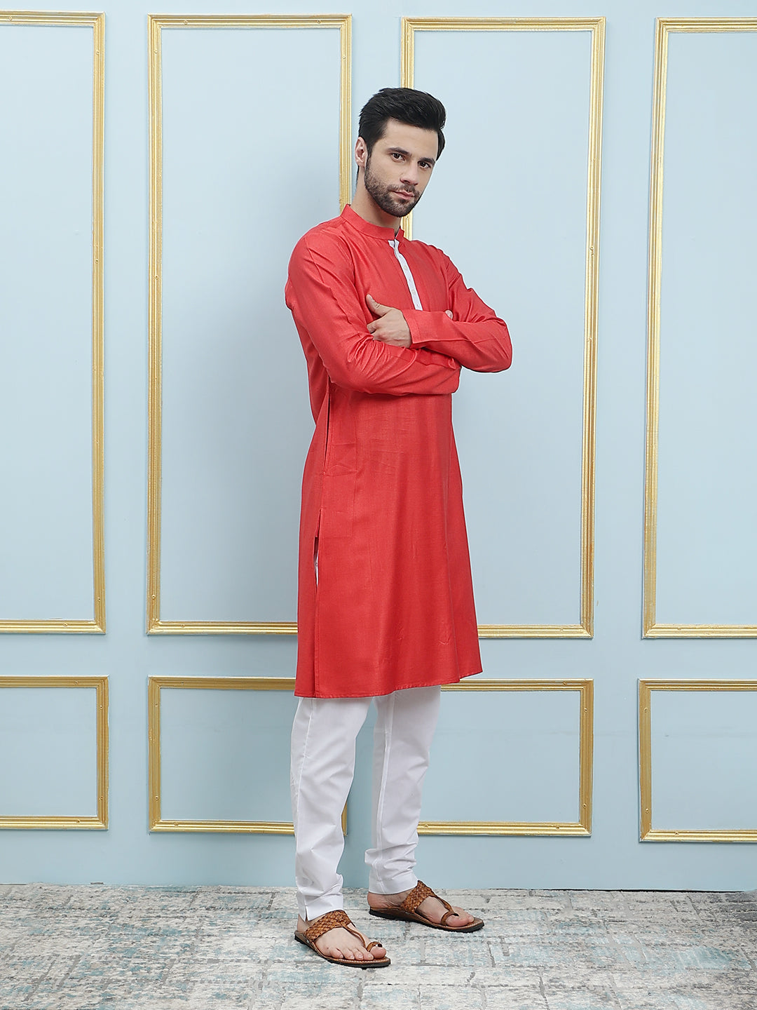 Solid Cotton Silk Straight Kurta with Pyjama