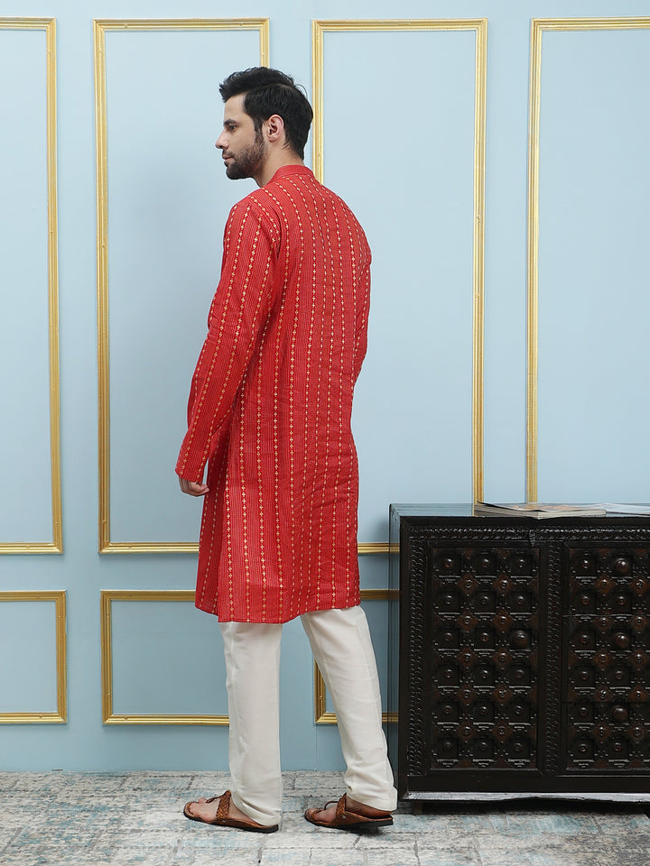 Thread Worked Cotton Silk Straight Kurta with Pyjama