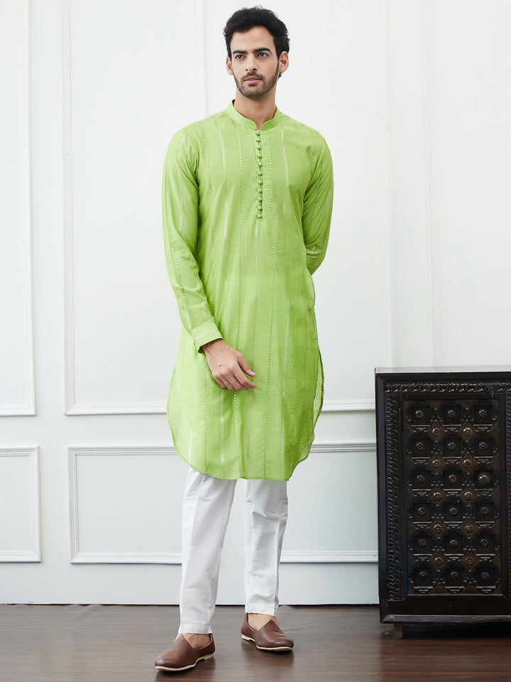 Sequins Embroidered Chanderi Silk Straight Kurta