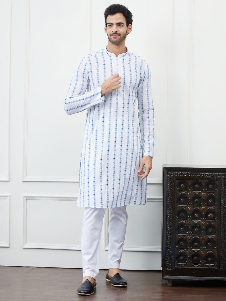 Embroidered Pure Cotton Straight Kurta with Pyjama