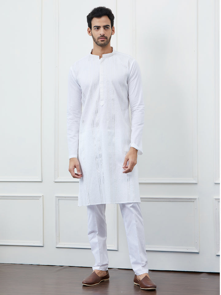 Sequin and Thread Work Pure Cotton Kurta with Pyjama