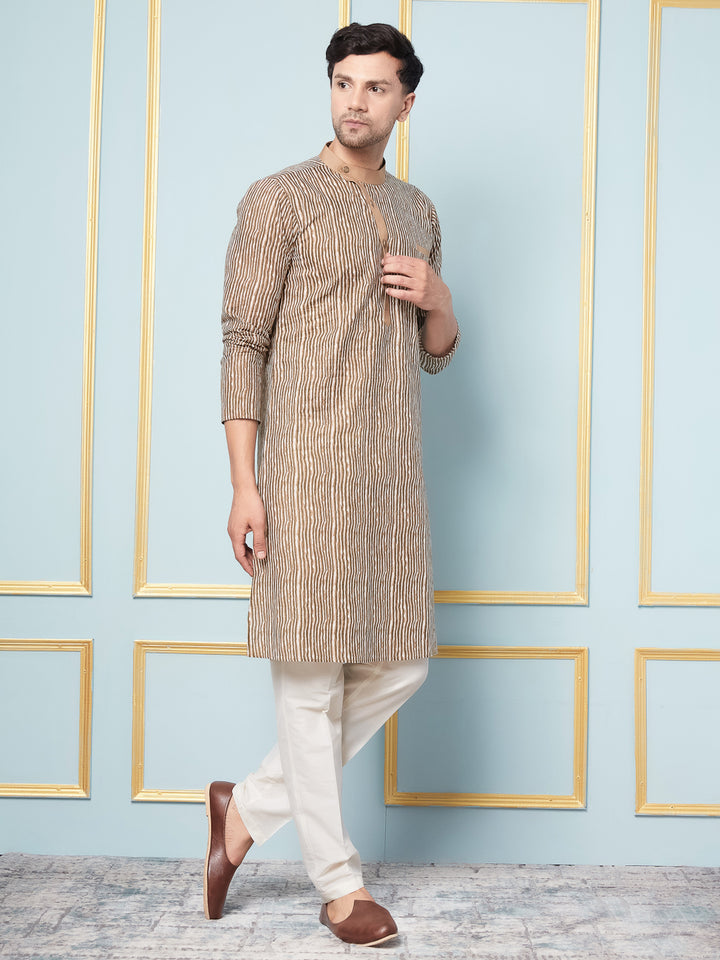 Striped Printed Cotton Kurta