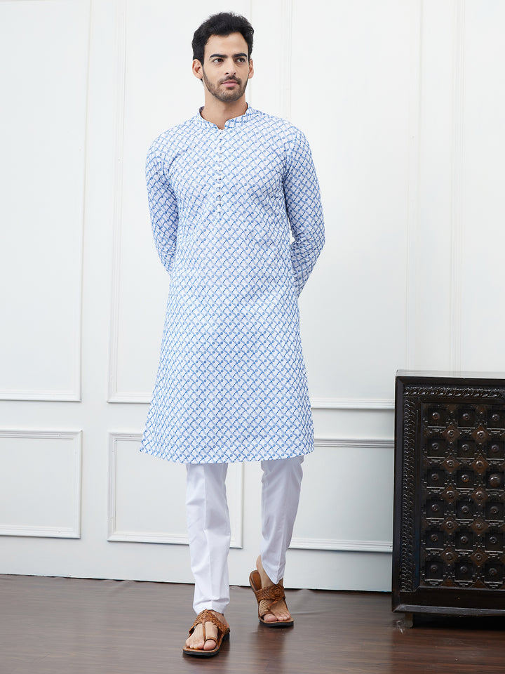 Embroidered Pure Cotton Straight Kurta with Pyjama