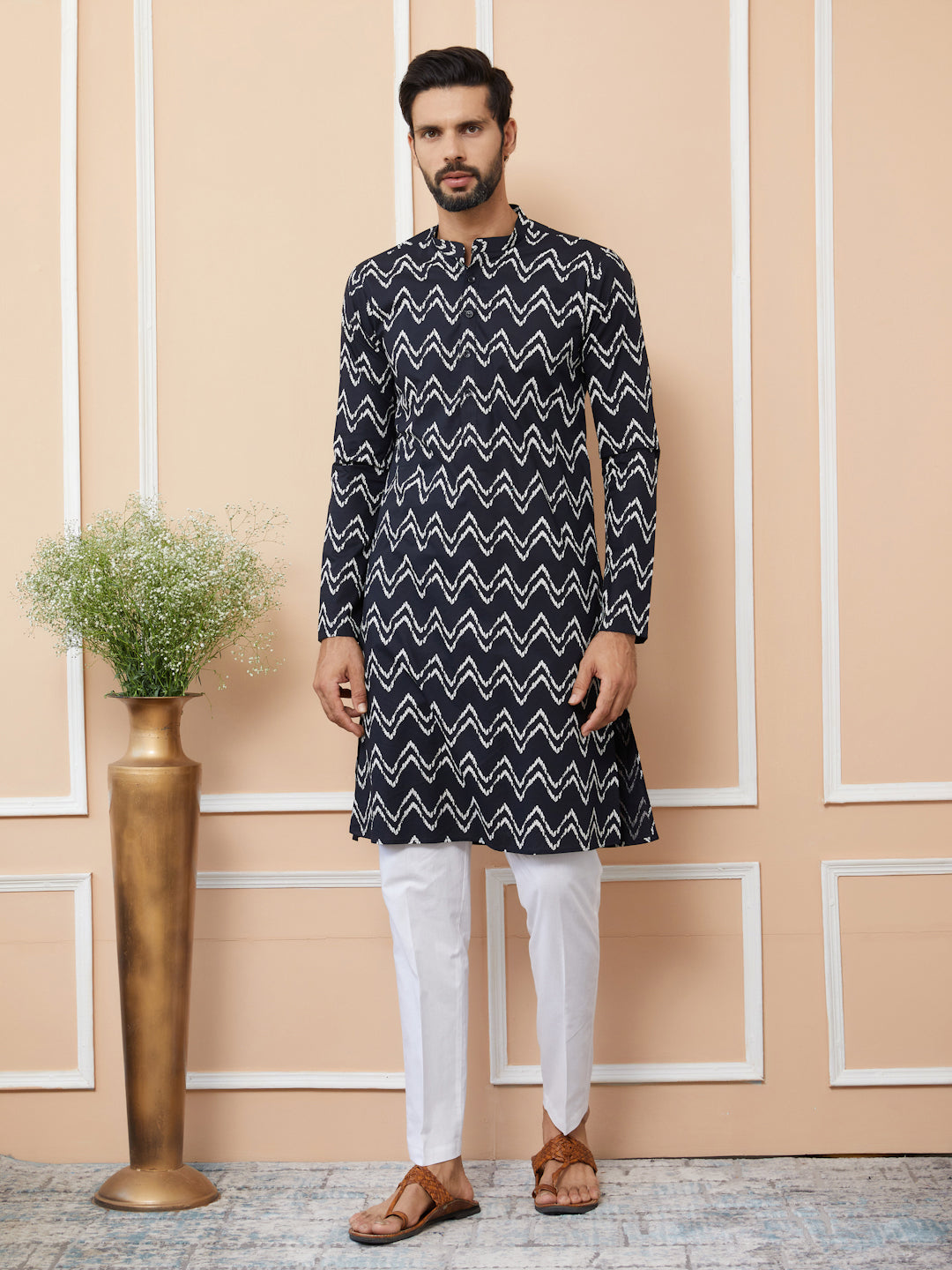 Black Printed Pure Cotton Straight Kurta