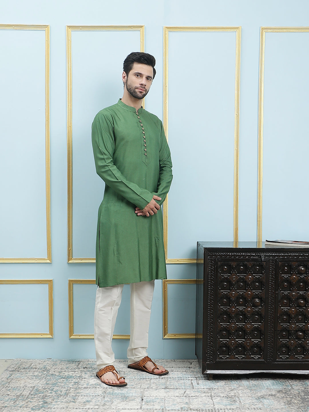 Solid Pure Cotton Straight Kurta with Pyjama