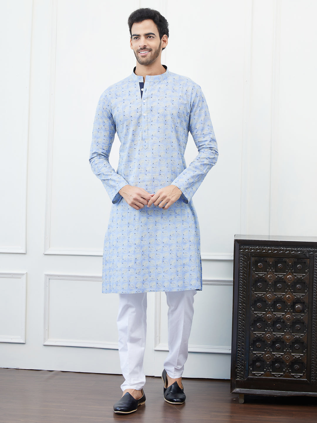 Printed Pure Cotton Straight Kurta with Pyjama