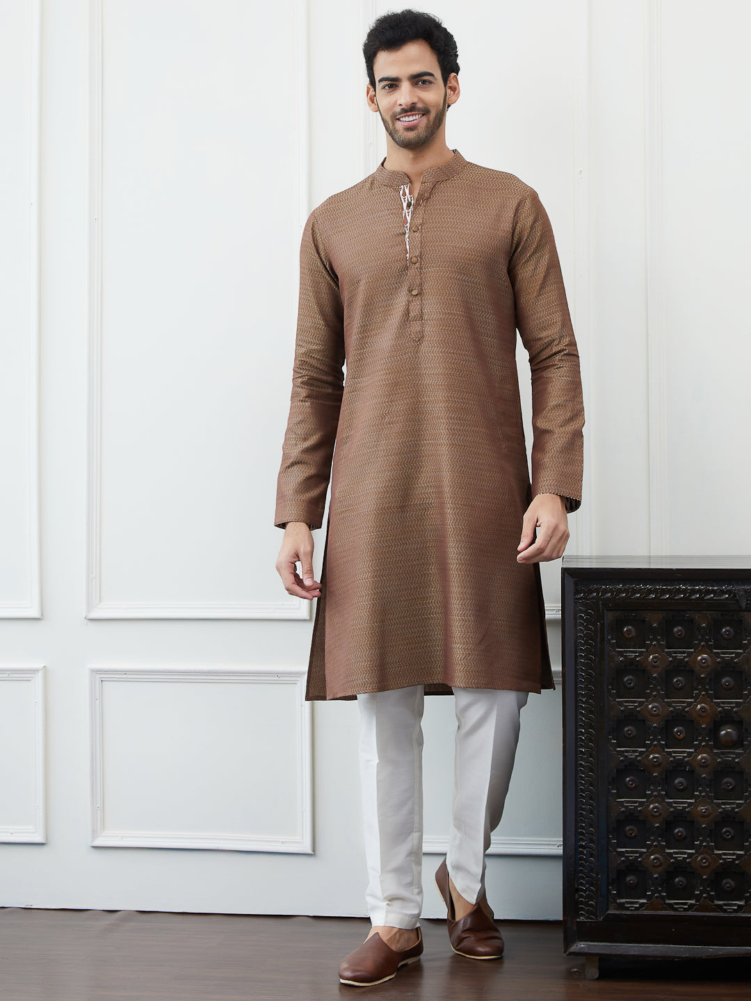 Thread Worked Cotton Silk Straight Kurta with Pyjama