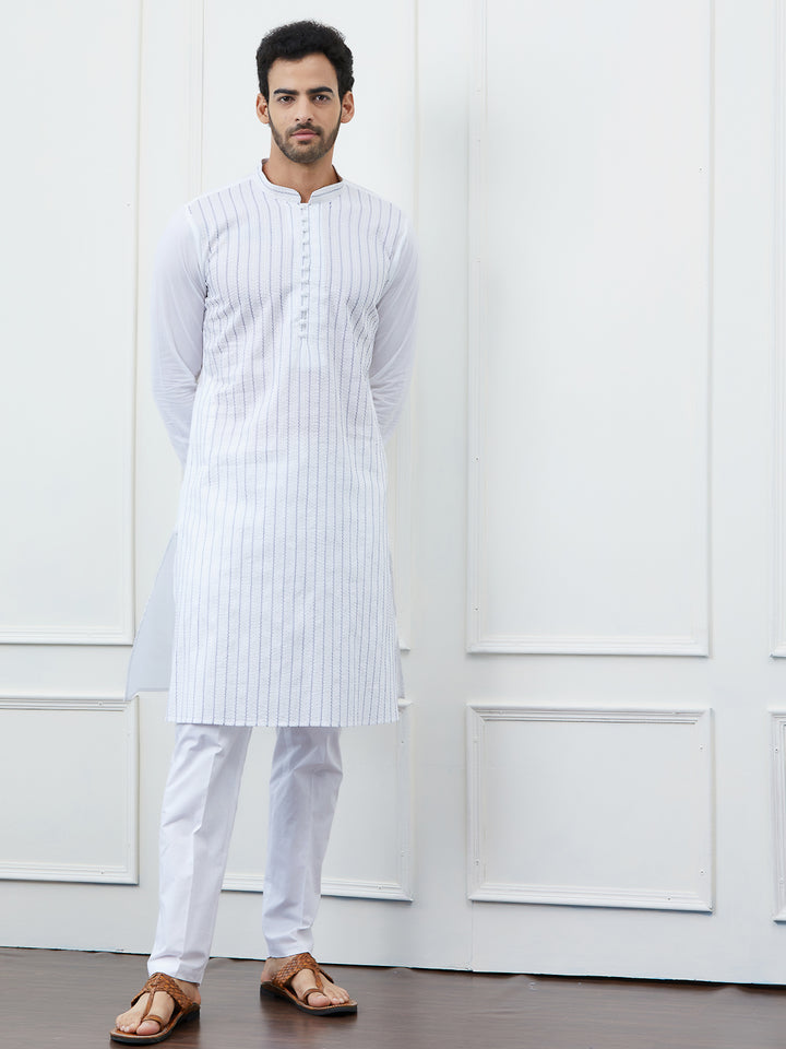 Sequin and Thread Work Pure Cotton Kurta with Pyjama