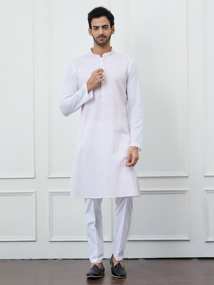 Sequin and Thread Work Pure Cotton Kurta with Pyjama